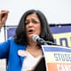 Representative Pramila Jayapal speaking about student debt cancellation program