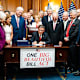 House Speaker Mike Johnson (R-LA) signs the "Big Beautiful Bill Act" on Capitol Hill on Thursday July 3, 2025